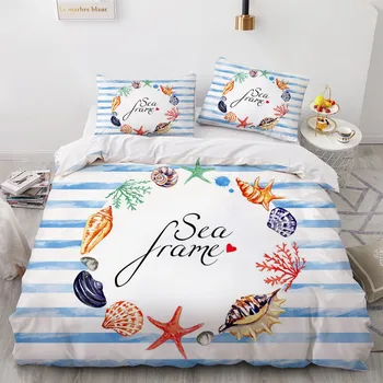 

Modern Quilt Cover Sets 3D Custom Design White Bed Linens Pillow Cottom King Queen Super King Twin Single Size Sea Bedding Set