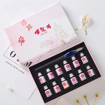 

13pcs/set Cherry Blossom Bottle Dip Glass Pen Ink Fountain Dip Signature Writing