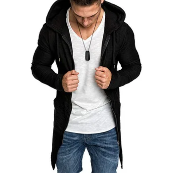 

2019 New Mens Hooded Solid Trench Coat Jacket Cardigan Irregular Hem Long Sleeve Slim Fit Coat Mens Blouse