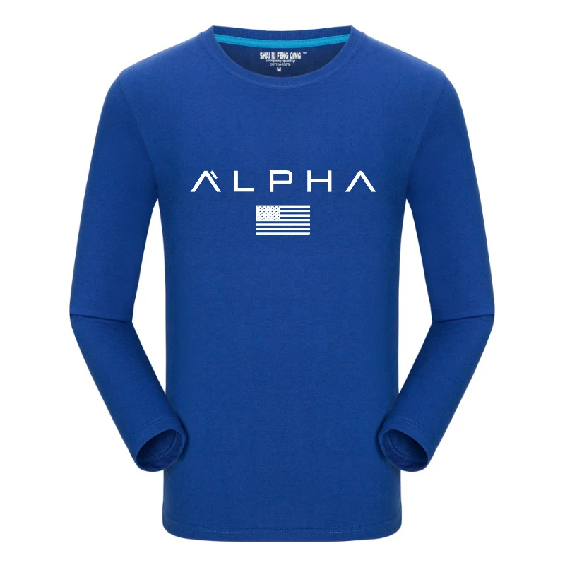 Футболки с принтом Альфа мужские/женские летние Осенние Топы футболки мужские свободные с круглым вырезом с длинным рукавом модные повседневные футболки размера плюс мужские рубашки