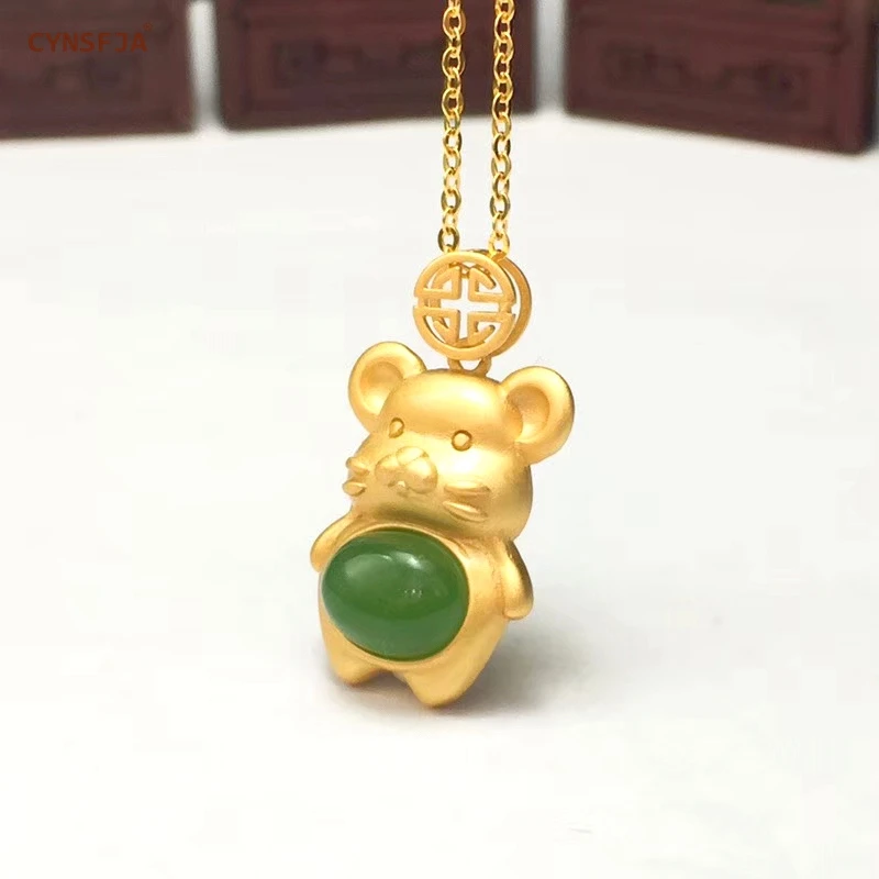 CYNSFJA Реал Certified(Hetian) нефрита Jade Jasper 925 пробы серебряные ювелирные изделия амулеты Мышь зеленый нефритовый кулон лучшие подарки