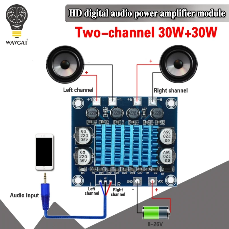 Placa amplificadora de potencia TPA3110 XH A232, 30W + 30W, 2,0 canales ...