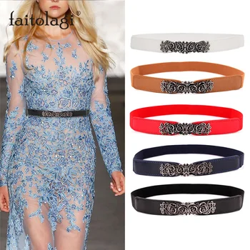 

Elastic Nylon Ladies Belt for Dress Rose Flower Buckle Women Waist Belt for Coat Black White Red Female Corset Belt Strap