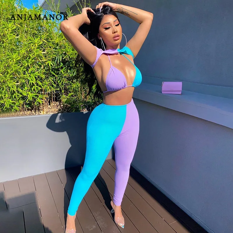 ANJAMANOR 3 Piece Set Women Summer 2020 Sexy Club Outfits Matching Sets Crop Top and Leggings Two Piece Pant Set D87-CF25 ANJAMANOR 3 Piece Set Women Summer 2020 Sexy Club Outfits Matching Sets Crop Top and Leggings Two Piece Pant Set D87-CF25