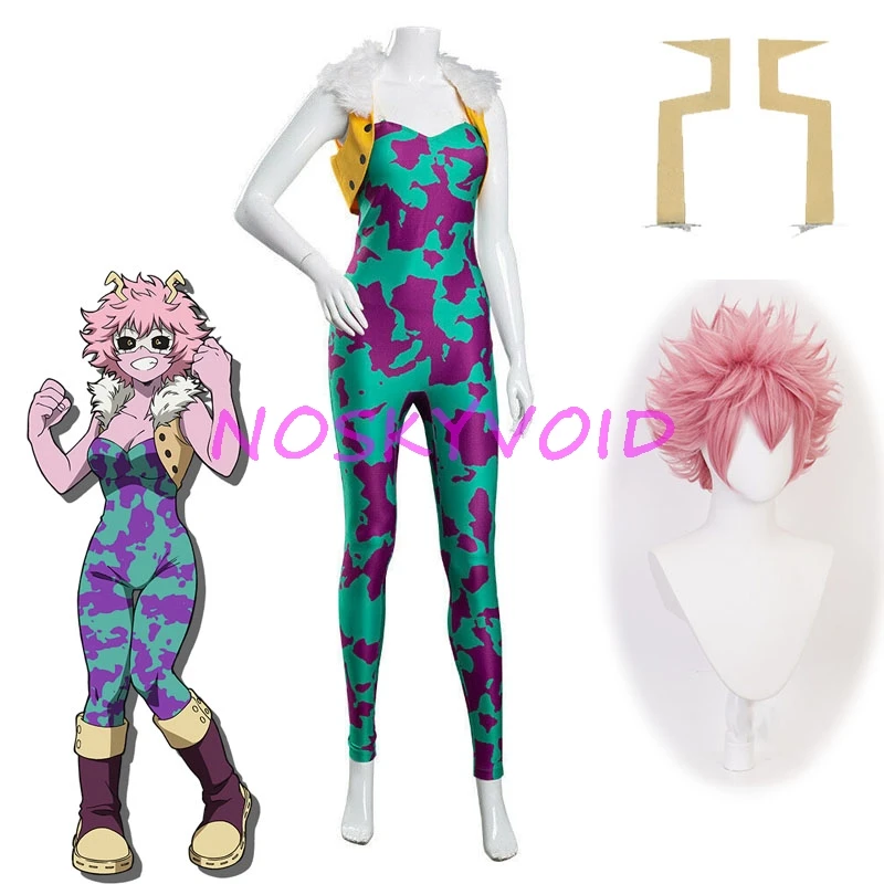 

2021 Ashido Mina Cosplay Costumes My Hero Academia Women's Jumpsuit Anime Mina Ashido Tights and Wig Halloween Carnival Costume