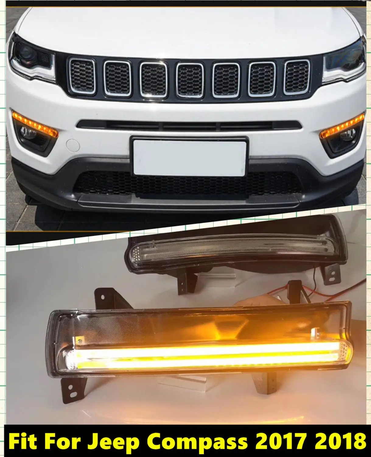 

2 PCs Car LED DRL Daytime Running Light Dynamic Light With Yellow Turn Signal Light Fit For Jeep Compass 2017 2018