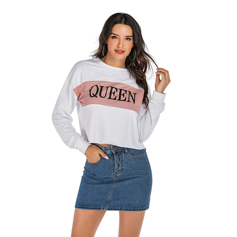 

2020 Women's New Round Neck Clothes Female Student Alphabet Print Long Sleeves Fashion Casual Autumn Winter Style