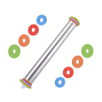

17inch Adjustable Stainless Steel Rolling Pin with Dough Mat Dough Roller with 4 Removable Adjustable Thickness Rings