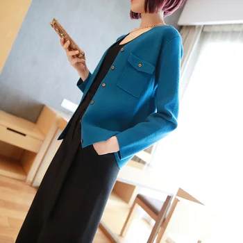 

Casual Knitwear V-neck Cardigan japenses style Knitted Sweater Cardigan Covered Pockets Single Breasted Solid Jumper Coat