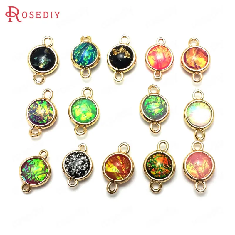 

10PCS 16x9MM 24K Champagne Gold Color Brass and Resin 2 Holes Colorful Rainbow Style Round Connect Charms Pendants Findings