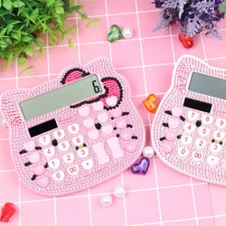 Calculatrice solaire en forme de chat pour filles, outil de bureau de luxe, avec cristaux de strass et diamants 