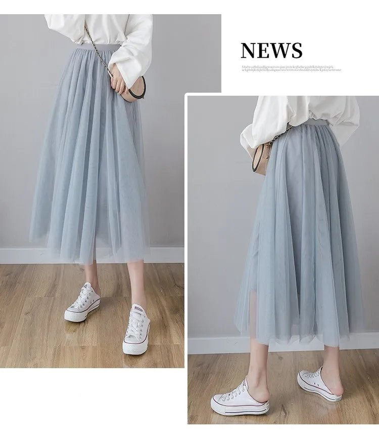 Yarn skirt half-length skirt female spring and autumn mid-length style 2020 new mesh pleated skirt super fairy forest autumn wrap skirt