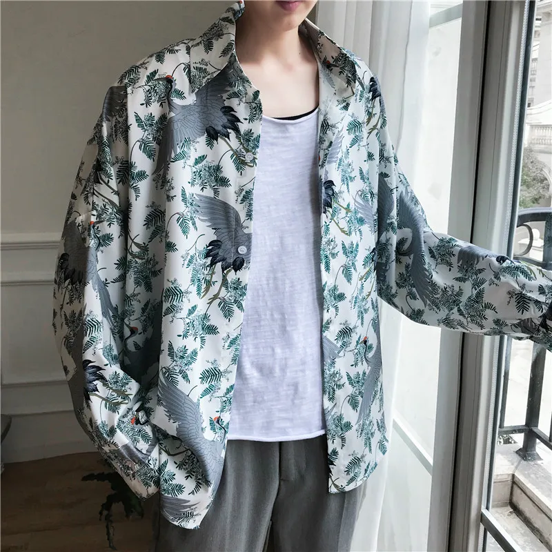 YASUGUOJI New 2021 Autumn Streetwear Men Shirt Long Sleeve Mens Printed Shirts Man High Quality Fashion Loose | Мужская одежда