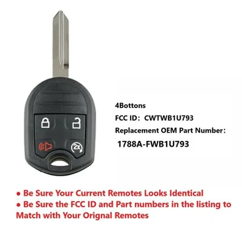

2pcs Uncut Keyless Remote Start Key CWTWB1U793 315 MHz 4 Buttons For Ford F150 F350 Replacement Accessories