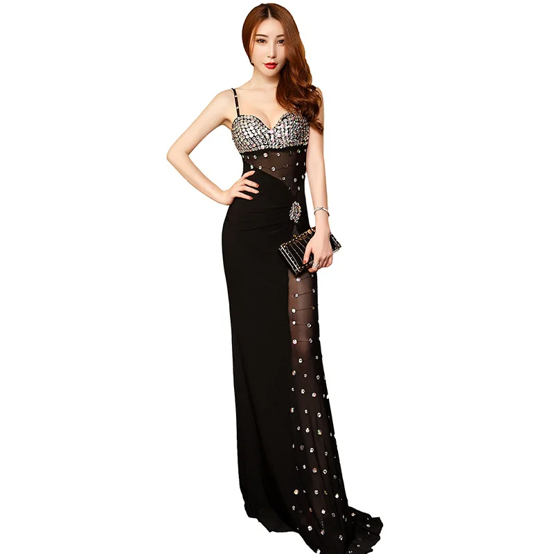 

fashion sexy Sequins Evening Dresses Mermaid Long Formal Evening Dress Party Net yarn perspective Evening Gown