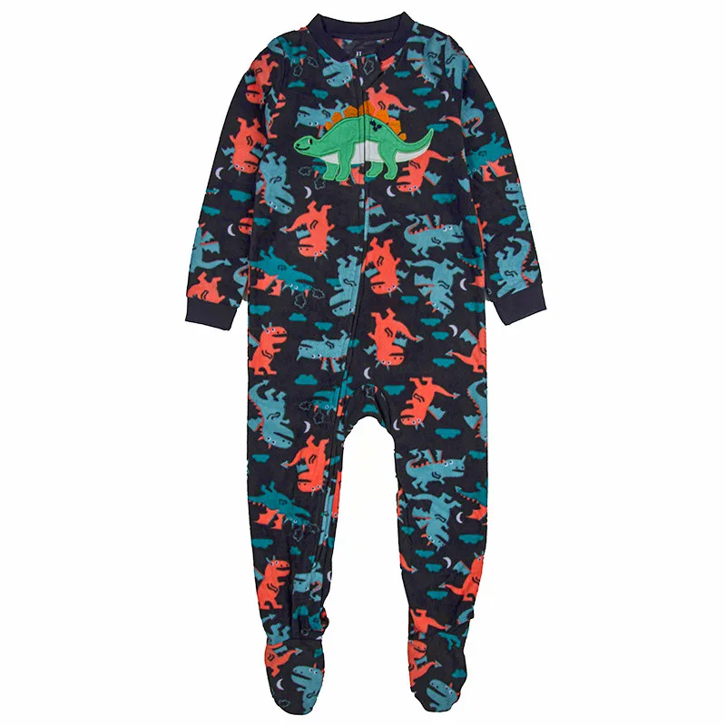 Children's polar fleece boys and girls one-piece romper with feet one-piece romper warm pajamas spring autumn and winter feet kids pajamas