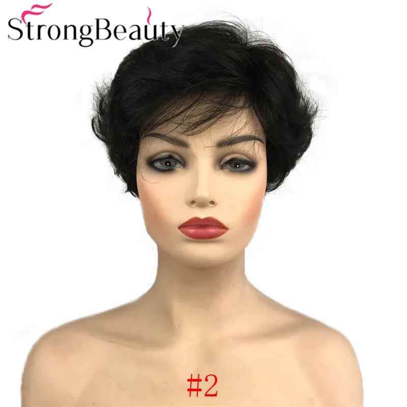 StrongBeauty короткий кудрявый парик из синтетических волос натуральный черный/коричневый/серебристо-серый парики для женщин 6 цветов на выбор