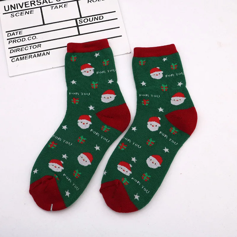 Осенне-зимние махровые носки Длинные Детские носки с изображением снежного лося на год и Рождество Детские хлопковые носки со снеговиком - Цвет: Бежевый