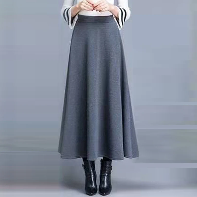 gray Skirt 86 FairyShely бархатная шерстяная длинная юбка с зонтиком Женская Осенняя зимняя эластичная лента Высокая талия Теплая юбка серая Макси офисная юбка - Цвет: gray Skirt 86