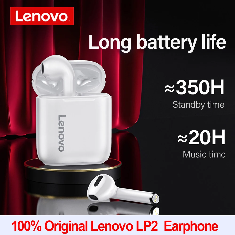 Original Lenovo LP2 TWS Wireless Earphones Bluetooth 5.0 Headset Dual Stereo Bass Touch Control VS Lenovo  LP1 Update ACC Sound