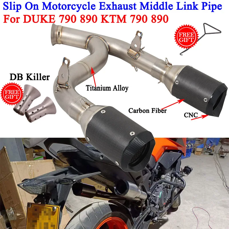 Slip On For KTM DUKE 790 890 KTM790 890 Motorcycle Exhaust System Escape Modified Titanium Alloy Mid Link Pipe Muffler DB Killer