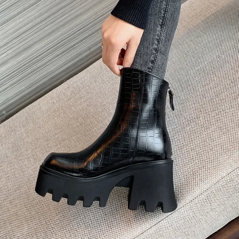 Super High Heel Autumn And Winter Short Boots Children's Platform Thick-soled Chelsea Boots New Height Increase Women's Boots