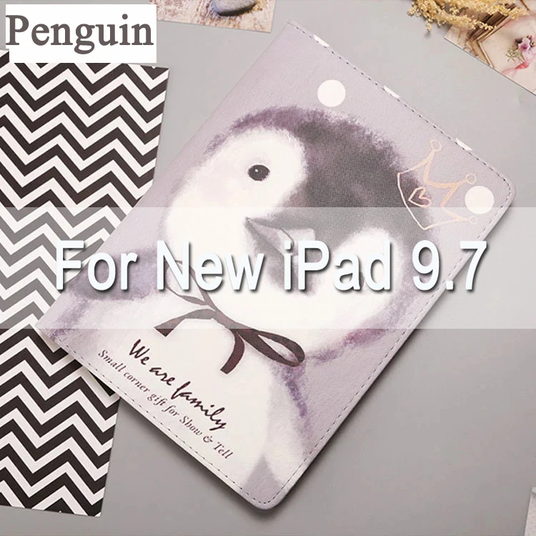 penguin For new Pad Прекрасный мультфильм Стиль откидная крышка чехол для iPad 2/3/4 Air iPad mini 1 2 3 планшеты Чехол Подставка-чехол для нового iPad 9,7 с автоматическим включением и Up/Sleep(Пробуждение/спящий режим - Цвет: penguin For new Pad