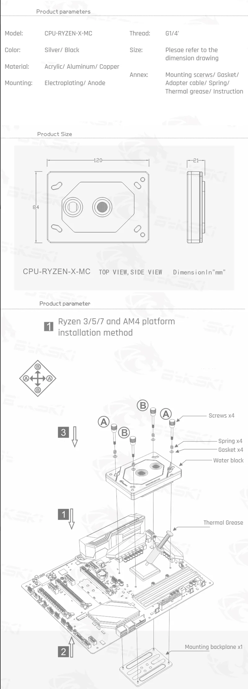 Bykski RyzenAM3/AM3+/AM4 cpu водяные блоки, система освещения RBW, микроводный блок водяного охлаждения