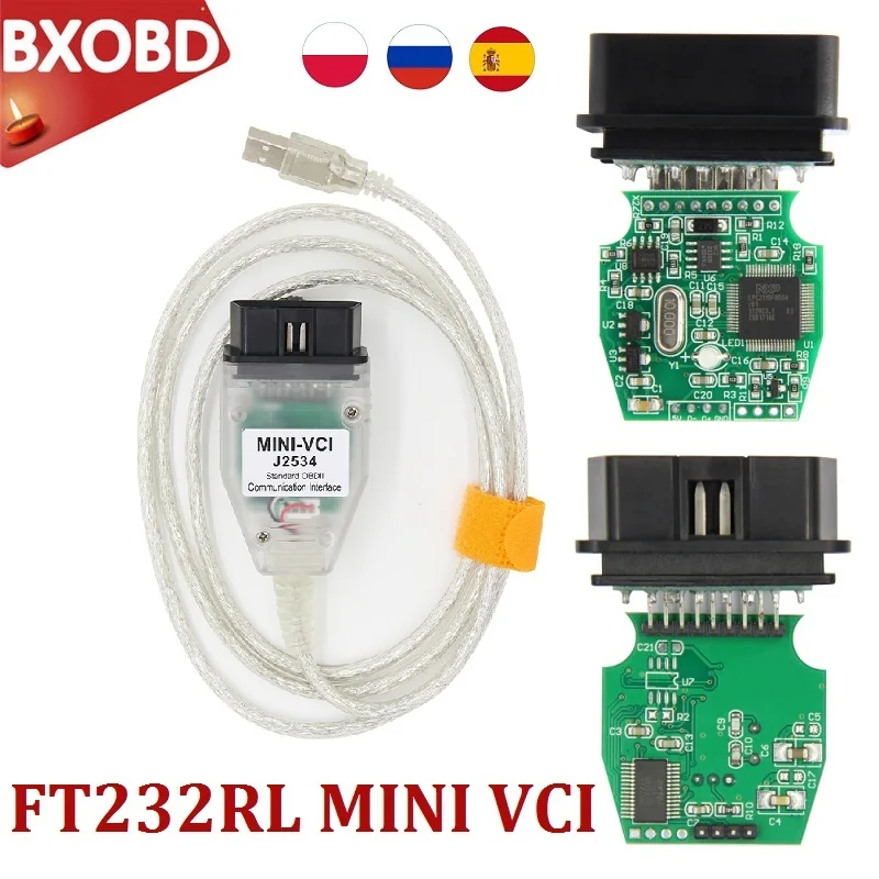 10 шт./лот MINI VCI диагностический OBD2 сканер для T oyota FT232RL V15.00.028 TIS Techstream L exus|Кабели и