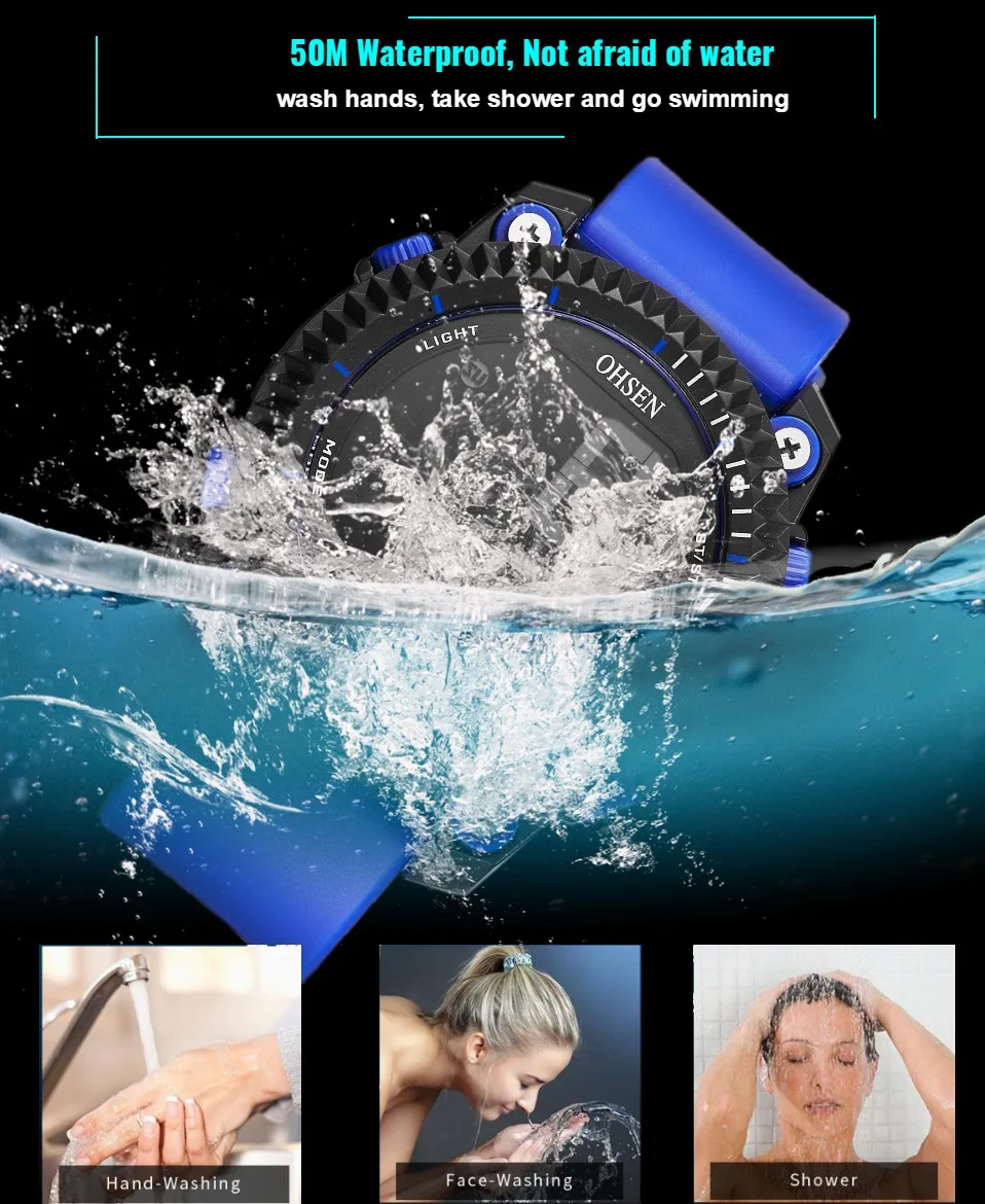 Мужские спортивные электронные часы с резиновым ремешком 50 м|clock brand|clock fashionclock alarm