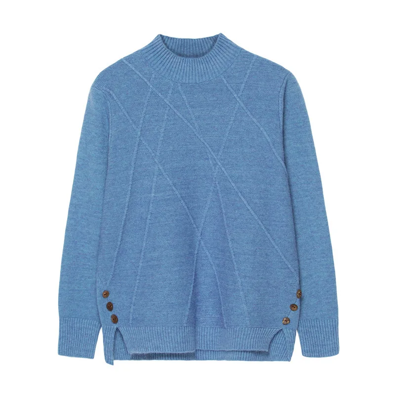 2019 Spring Autumn New Half-Neck Sweater Women'S Split Short Loose Blue Wild Bottoming Sweater Turtleneck Sweater Office Lady 2019 Spring Autumn New Half-Neck Sweater Women'S Split Short Loose Blue Wild Bottoming Sweater Turtleneck Sweater Office Lady