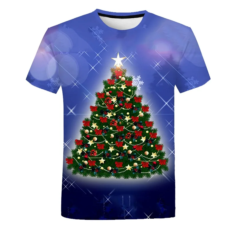 Футболка с рисунком в виде новогодней елки для летние шорты для мальчиков и девочек, с 3D футболки забавные уличная футболки Camisetas Детская рубашка Homme - Цвет: TX-449