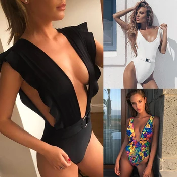 

Sexy Printing Floral One Piece Swimsuit Women Monokini Backless V Neck Push Up Padded Bikini Girl Swimsuit Swimwear Bathing Suit