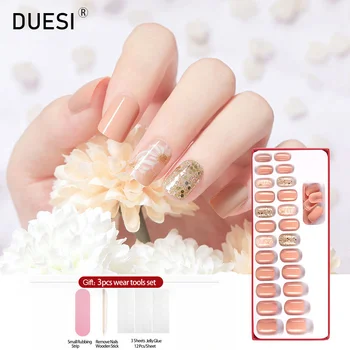 

DUESI 24Pcs/30Pcs/Set Detachable Fake Nails Shiny Sequins Design Art Tips Full Cover Press On Short False Nails With Jelly Glue