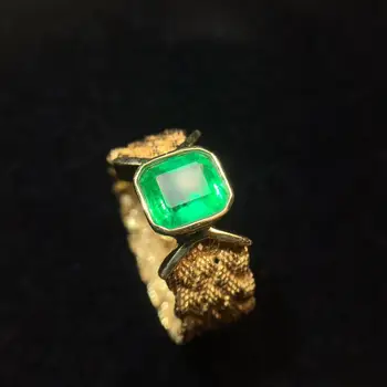 

Emerald Rings Fine Jewelry pj1216 18K Yellow Gold Real Natural Green Emerald 1.14ct Gemstones Male Rings for Men's Fine Ring