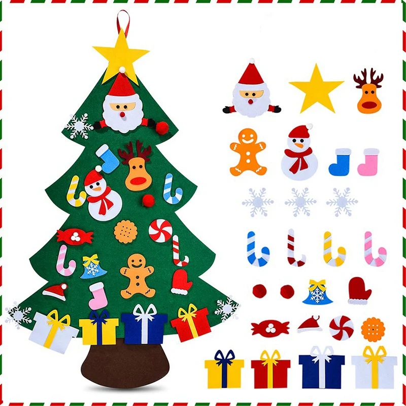 Felt Christmas Tree for Kids-3D DIY 26Pcs Detachable Ornaments, Xmas Decorations Wall Ha