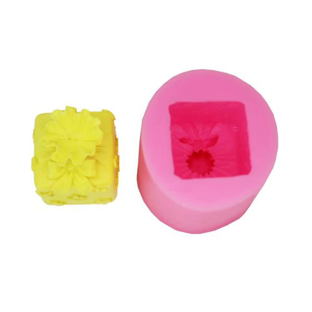 Силиконовая форма для выпечки в форме цветка 5,5*5,6 см Fondant(сахарная) Рождественский подарок коробка свечи формочка, Инструменты для декорирования изделия из сахара, форма для торта десен паста пресс-формы для свечей