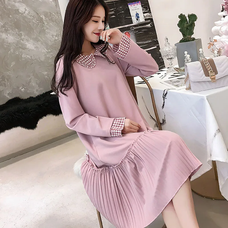 Плиссированные платья с кукольным воротником для беременных; Vestidos; Одежда для беременных женщин; милое весеннее платье принцессы с длинными рукавами для беременных