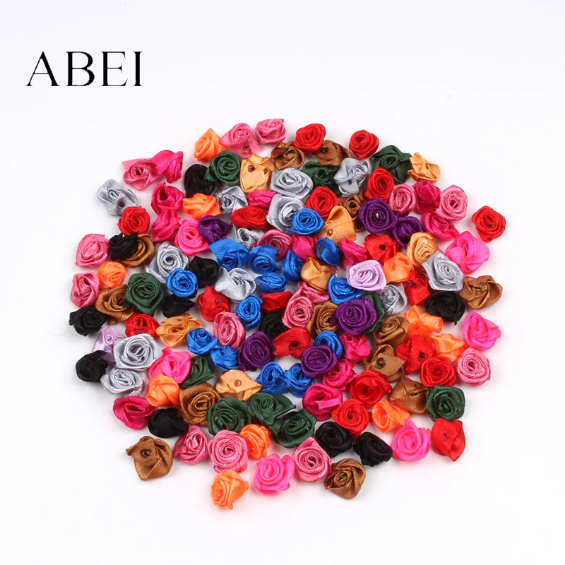 300pcs Multicolor Mini Satin Ribbon Rose Heads for Crafting and Decoration