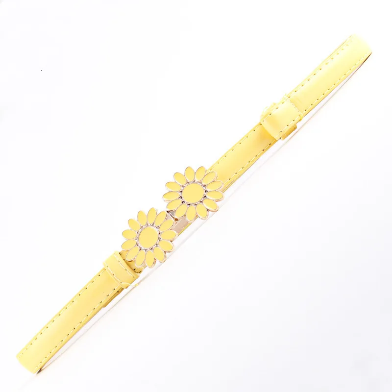 yellow Новая мода PU кожа Маленькая ромашка тонкий пояс новые дизайнерские ремни для женщин высокого качества тонкий пояс для женщин - Color: yellow