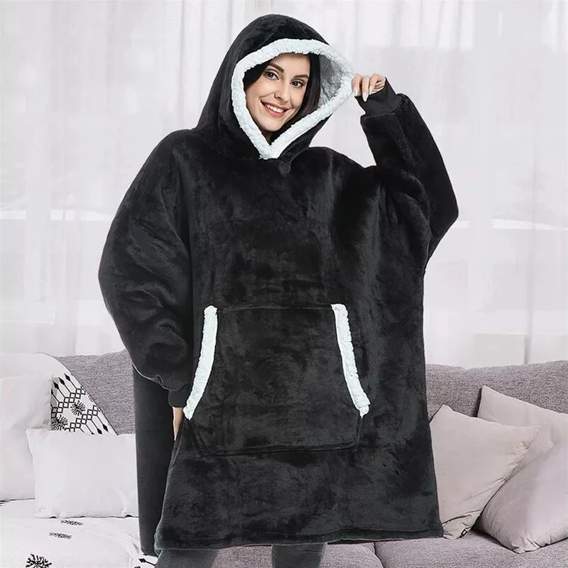 Fluffy Hoodie Blanket With Sleeves 2