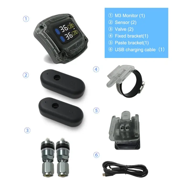 M3-B беспроводной мотоцикл TPMS в режиме реального времени шин давление мониторинга системы универсальный 2 внешних внутренних датчики ЖК-дисплей