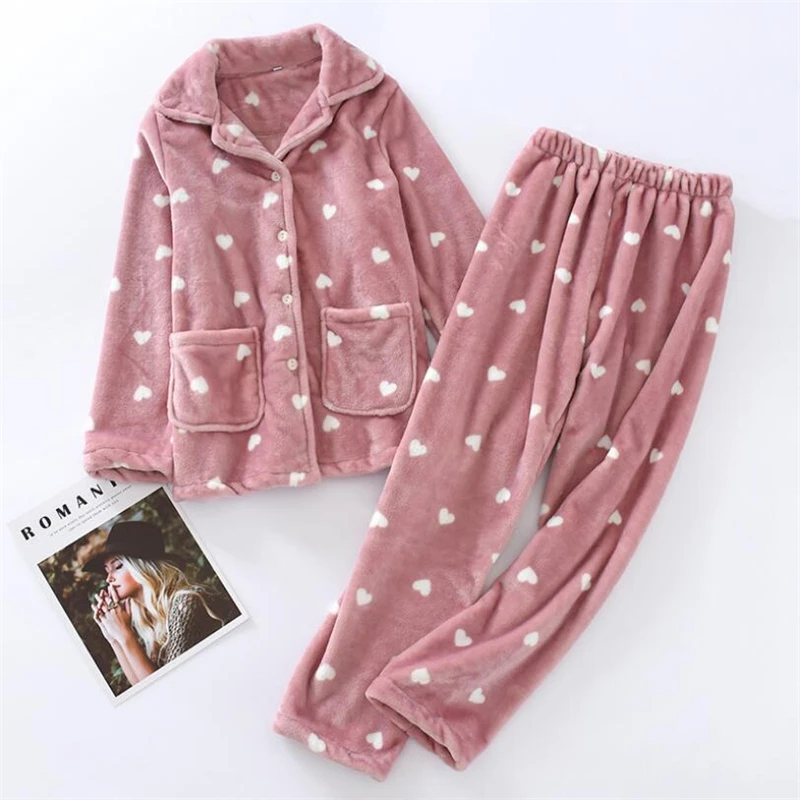 Модная флисовая Пижама, комплект зимней женской теплой домашней одежды, костюм из 2 предметов, Коралловая бархатная рубашка для сна+ штаны