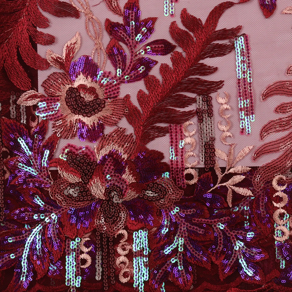 Embroidery Sequence Fabrics African French Tulle Mesh Lace Fabric High Quality Sequins Lace Fabrics for Bridal Material APW2975B