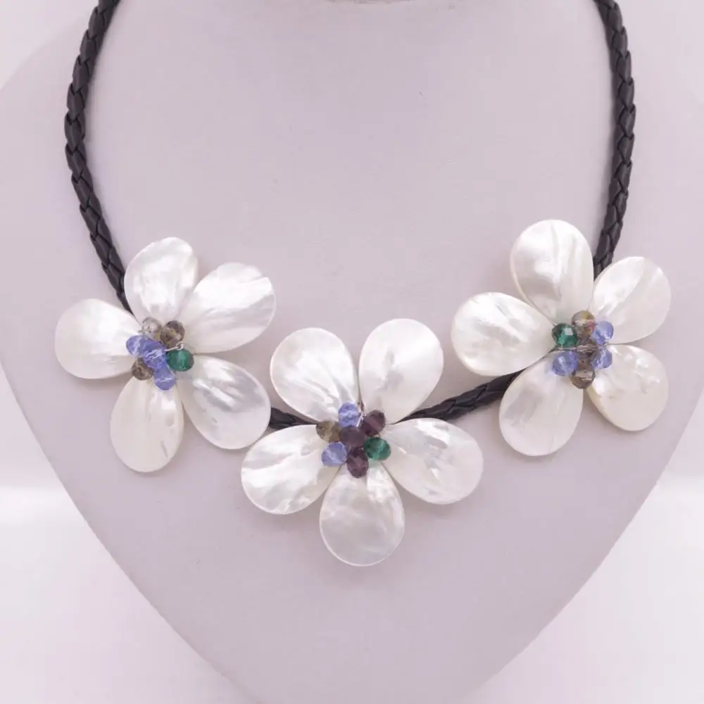 Natural White Sea Mother of Pearl Shell Handmade 3flower Pendant Necklace 18&quot | Украшения и аксессуары