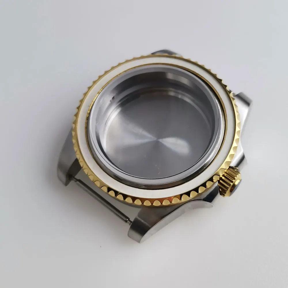 

fit Automatic NH35 NH36 40mm SUB Watch Case Two Tone Gold Bezel No Cyclops Sapphire Glass Metal/Seeing Glass Backcover