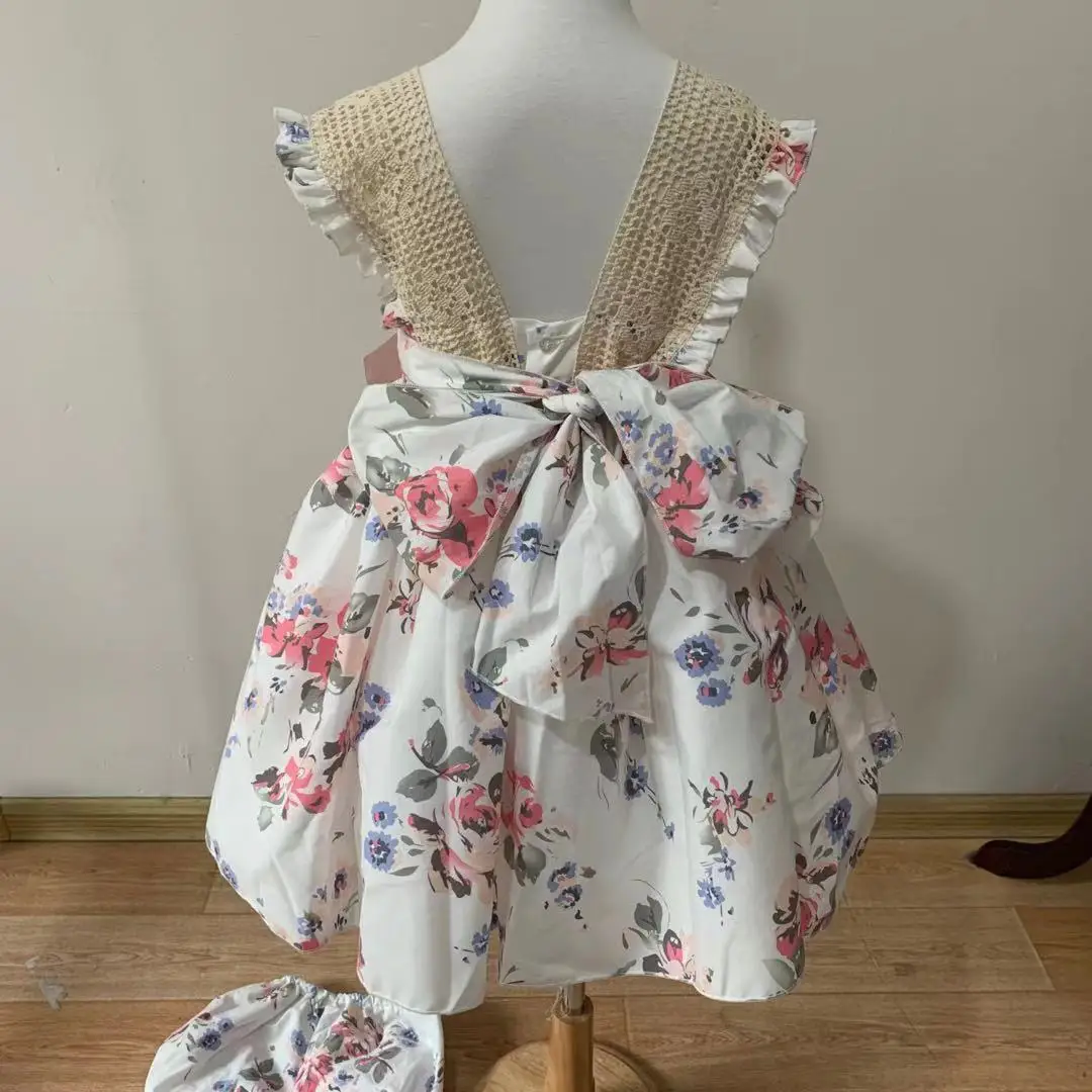 children dress 2PCS Summer Spanish Princess Ball Gown Bow Print Sleeveless Vintage Birthday Party Easter Eid Girl Lolita Dress For 12M-6T Y3041 cute baby dresses online