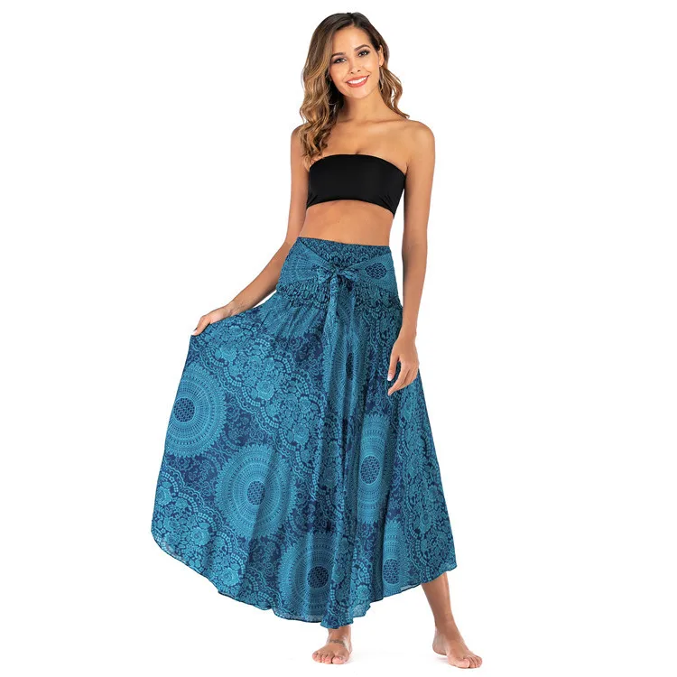 Orange mandala floral flower printed Thai skirt knotted plus size women halter neck jumpsuit Beach Skirts womens midi skirts