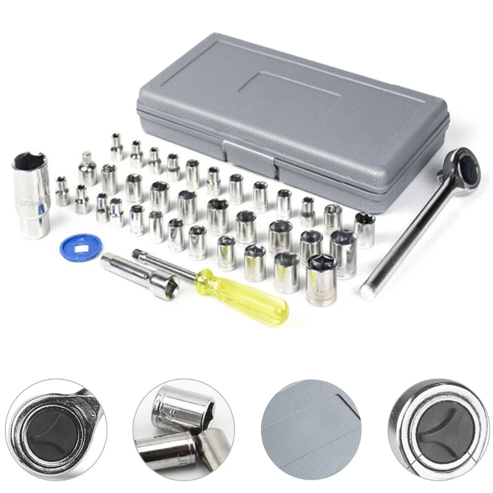 SAE & Metric 40 Piece Socket 1/4'' & 3/8" Drive Ratchet Wrench Repair Set W/CASE SAE & Metric 40 Piece Socket 1/4'' & 3/8" Drive Ratchet Wrench Repair Set W/CASE