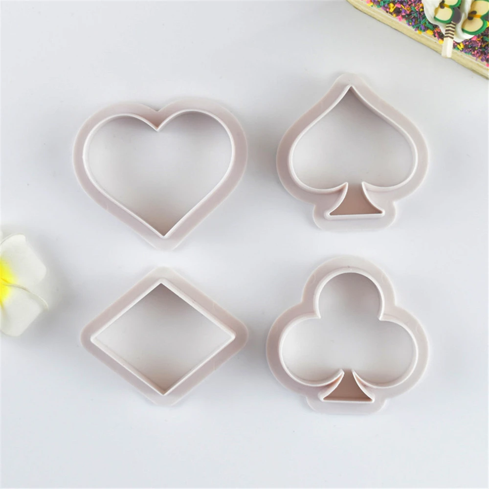 Poker Cookie Mold Playing Cards Cake Fondant Mold Spade Heart Club Diamond Biscuit Cutter Decorator 4pcs/set